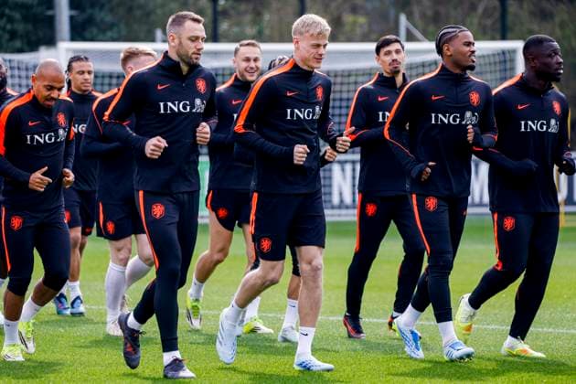 Jan Paul van Hecke of the Netherlands and Stefan de Vrij of the Netherlands Training Session of the Netherlands national team, Nationalteam Netherlands Training Session and press conference, PK, Pressekonferenz Netherlands Training Session and Press Conference, KNVB Campus, March 24, 2026, Zeist, Netherlands.