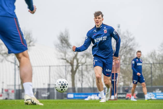 260324 Jorgen Strand Larsen of the Norwegian national football team during a training session on March 24, 2026 in Wijdewormer. Photo: Vegard Grott BILDBYRAN kod VG VG0899 bbeng fotball football soccer fotboll norge norway trening träning training practice amsterdam Copyright: VEGARDxGRoTT BB260324VG002