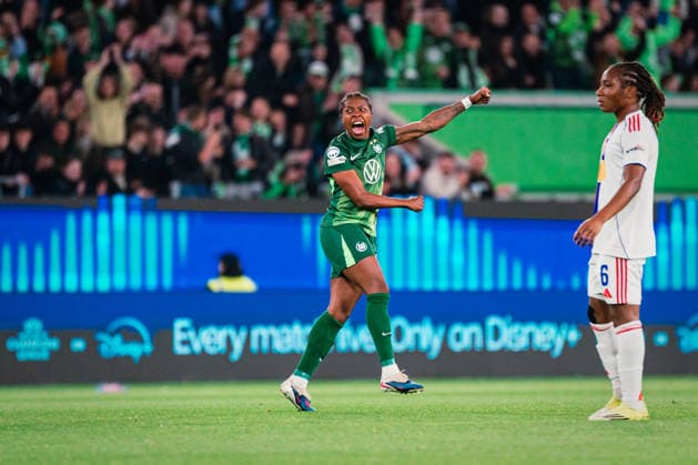 UWCL: VfL Wolfsburg vs. OL Lyonnes, 24.03.2026 TOR, JUBEL durch Lineth Beerensteyn (VfL Wolfsburg, 9); UEFA Women s Champions League, Viertelfinale, Hinspiel: VfL Wolfsburg vs. OL Lyonnes am 24.03.2026 in der Volkswagen Arena, Wolfsburg DFB DFL REGULATIONS PROHIBIT ANY USE OF PHOTOGRAPHS AS IMAGE SEQUENCES AND OR QUASI-VIDEO. Copyright: xBEAUTIFULxSPORTS Tonhäuserx