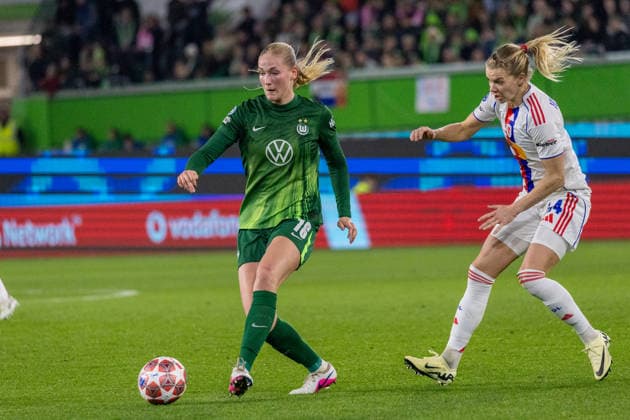 Deutschland: Fussball UEFA Women™s Champions League 2025 2026, Viertelfinale VfL Wolfsburg vs OL Lyonnes Volkswagen Arena (Wolfsburg): Küver Camilla (VfL Wolfsburg, 16) Copyright: xMichellexLukax
