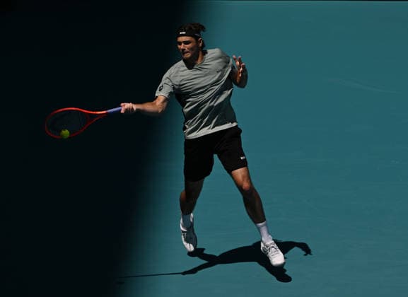 MIAMI GARDENS FL - MARCH 24: Jiri Lehecka Vs Taylor Fritz during The Miami Open held at Hard Rock Stadium on March 24, 2026 in Miami Gardens, Florida. Copyright: xmpi04x
