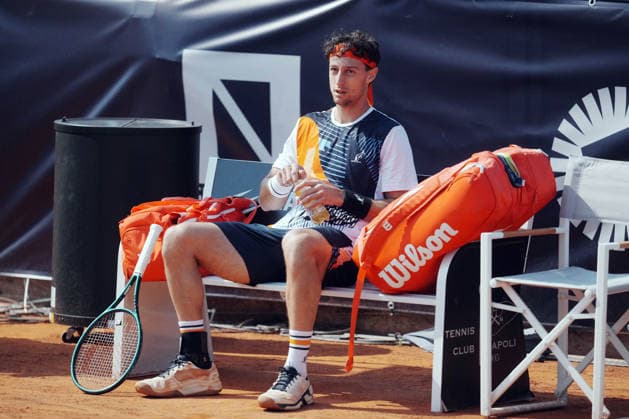 NAPOLI 24-03-2026 ATP, Tennis Herren CHALLENGER 125 -GUERRI NAPOLI TENNIS CUP 2026 Encounter Francesco Forti - Vit Kopriva in photo: Francesco Forti,,Tennis Club Napoli. Copyright: xFOTOAGENZIAx