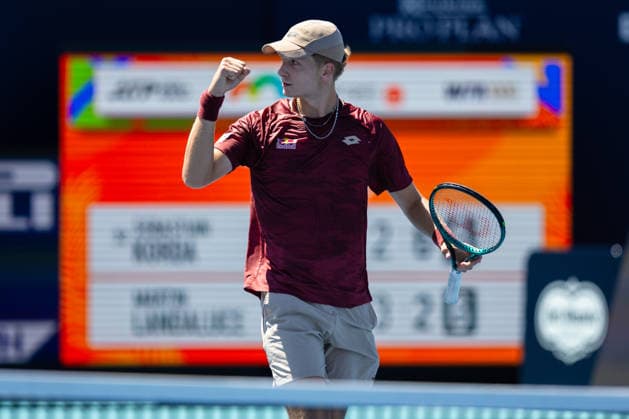 2026 Miami Open Presented By Itau - Day 8 Martin Landaluce of Spain pumps his fist during a match against Sebastian Korda of the United States on Day 8 of the Miami Open at Hard Rock Stadium in Miami Gardens, Florida, on March 24, 2026. Miami Gardens FL United States  Copyright: xMauricioxPaizx originalFilename:paiz-miamiope260324_npSLD.jpg