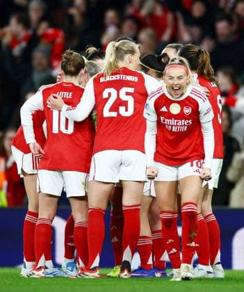 Chloe Kelly of Arsenal celebrates scoring a goal after making the score 2-0. Arsenal Women v Chelsea Women, UEFA Women s Champions League, Quarter Final, First Leg, Football, Emirates Stadium, London, UK - 24 Mar 2026London Emirates Stadium United Kingdom EDITORIAL USE ONLY No use with unauthorised audio, video, data, fixture lists, club league logos or live services. Online in-match use limited to 120 images, no video emulation. No use in betting, games or single club league player publications. Copyright: xJamesxMarsh Shutterstockx 16787096au