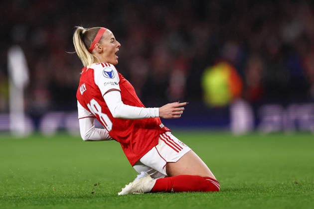 Arsenal v Chelsea Women 24 March 2026, London - UEFA Women s Champions League - Quarter Final - First Leg - Arsenal v Chelsea - Chloe Kelly of Arsenal celebrates their second goal - Photo: Jacques Feeney Offside. London UK Copyright: xJacquesxFeeneyx xOffsidexOffside