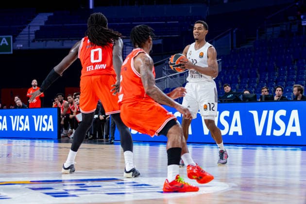 ESP: Real Madrid v Hapoel IBI Tel Aviv. Euroleague. Theo Maledon of Real Madrid during the Euroleague match, between Real Madrid and Hapoel IBI Tel Aviv played at Movistar Arena Stadium on March 24, 2026 in Madrid Spain Madrid Spain Basketball Copyright: xAlbaxPachecox xAgenciaxLOFx
