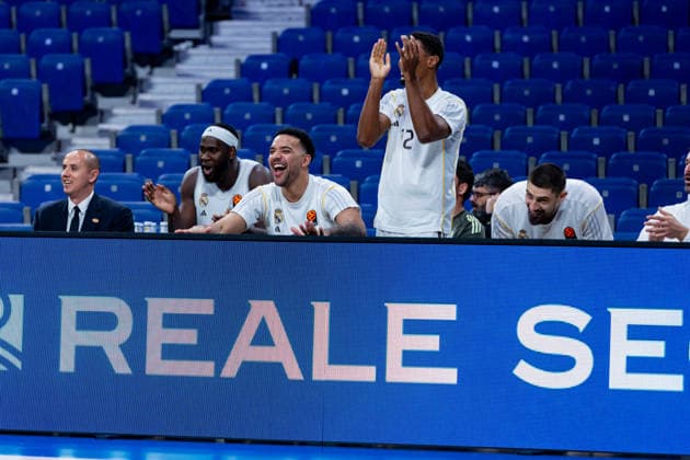 ESP: Real Madrid v Hapoel IBI Tel Aviv. Euroleague. Trey Lyles and Theo Maledon of Real Madrid during the Euroleague match, between Real Madrid and Hapoel IBI Tel Aviv played at Movistar Arena Stadium on March 24, 2026 in Madrid Spain Madrid Spain Basketball Copyright: xAlbaxPachecox xAgenciaxLOFx