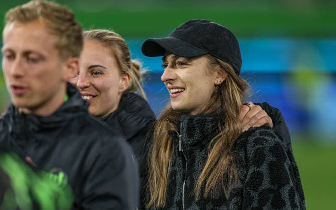 GER, Wolfsburg, VfL Wolfsburg vs Olympique Lyon, Women s Champions League, Fussball, UEFA, Spielzeit 2025 2026, AOK Arena, Viertelfinale, Hinspiel im Bild: Sophia Kleinherne (VfL Wolfsburg Frauen 4) DFB DFL REGULATIONS PROHIBIT ANY USE OF PHOTOGRAPHS AS IMAGE SEQUENCES AND OR QUASI-VIDEO, 24.03.2026 Copyright: HMBxMedia HendrikxHamelau