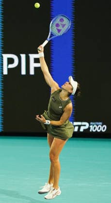 March 24, 2026, Miami Gardens, Florida, USA: Belinda Bencic (SUI) serves to Coco Gauff (not pictured) during the women s quarterfinals singles match at the 2026 Miami Open presented by Itau at Hard Rock Stadium. Miami Gardens USA - ZUMAw109 20260324_fap_w109_003 Copyright: xDebbyxWongx
