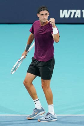 March 24, 2026, Miami Gardens, Florida, USA: Terence Atmane (FRA) reacts after winning a point against Frances Tiafoe (not pictured) during the men s fourth round singles match at the 2026 Miami Open presented by Itau at Hard Rock Stadium. Miami Gardens USA - ZUMAw109 20260324_fap_w109_009 Copyright: xDebbyxWongx