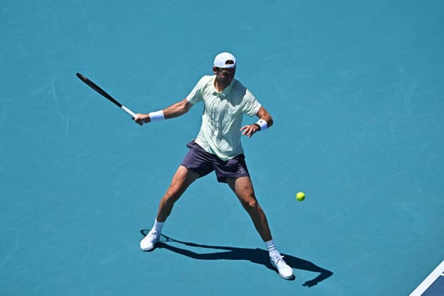 Itau Miami Tennis Open - Sebastian Korda Sebastian Korda (USA) during his fourth round match at the Itau Miami Tennis Open in Miami , USA, on March 24, 2026. Photo by Corinne Dubreuil ABACAPRESS.COM Miami United States  Copyright: xDubreuilxCorinne ABACAx