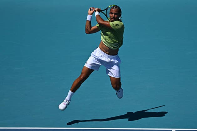 Itau Miami Tennis Open - Arthur Fils Arthur Fils (FRA) during his fourth round match at the Itau Miami Tennis Open in Miami , USA, on March 24, 2026. Photo by Corinne Dubreuil ABACAPRESS.COM Miami United States  Copyright: xDubreuilxCorinne ABACAx