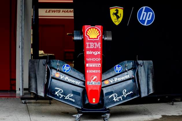 SUZUKA - The nose of Formula 1 driver Charles Leclerc s or Scuderia Ferrari HP car during the Formula 1 Japan Suzuka at the Suzuka Formula 1 circuit on March 25, 2025 in Suzuka, Japan. (Photo by DeFodi Images) -
