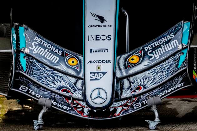 SUZUKA - The special Japan nose of Formula 1 driver George Russell s car or the Mercedes AMG-Petronas Formula One Team during the Formula 1 Japan Suzuka at the Suzuka Formula 1 circuit on March 25, 2025 in Suzuka, Japan. (Photo by DeFodi Images) -