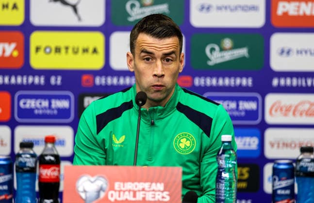 Republic of Ireland press conference, PK, Pressekonferenz Fortune Arena, Prague, Czech Republic 25 3 2026 Seamus Coleman Seamus Coleman 25 3 2026  Copyright: x INPHO BenxBradyx BB3_8372