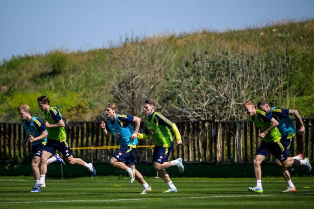 260325 Lucas Bergvall, Mattias Svanberg, Carl Starfelt, Viktor Gyökeres and Hugo Larsson of the Swedish national football team during a training session on March 25, 2026 in Valencia. Photo: Joel Marklund BILDBYRAN kod JM JM0806 bbeng fotboll football soccer fotball vm-kval FIFA World Cup, WM, Weltmeisterschaft, Fussball qualifier qualifier träning practice training sverige sweden sverige a Copyright: JOELxMARKLUND BB260325JM012