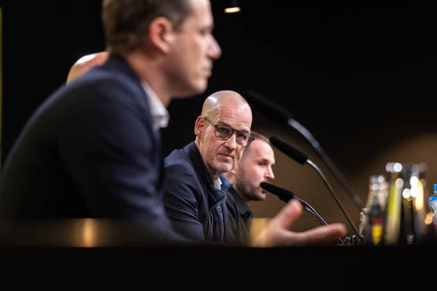 25.03.2026, Fussball, Pressekonferenz, Vorstellung des neuen Sportdirektors Ole Book (Borussia Dortmund). Geschäftsführer Carsten Cramer (Borussia Dortmund). Dortmund Signal Iduna Park NRW Deutschland xRHR-FOTO DEx