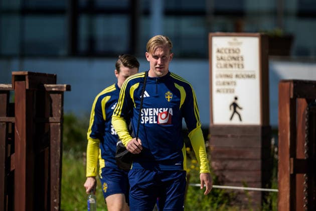 260325 Herman Johansson of the Swedish national football team during a training session on March 25, 2026 in Valencia. Photo: Joel Marklund BILDBYRAN kod JM JM0806 bbeng fotboll football soccer fotball vm-kval FIFA World Cup, WM, Weltmeisterschaft, Fussball qualifier qualifier träning practice training sverige sweden sverige a Copyright: JOELxMARKLUND BB260325JM026