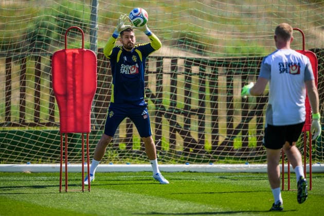 260325 Goalkeeper Kristoffer Nordfeldt of the Swedish national football team during a training session on March 25, 2026 in Valencia. Photo: Joel Marklund BILDBYRAN kod JM JM0806 bbeng fotboll football soccer fotball vm-kval FIFA World Cup, WM, Weltmeisterschaft, Fussball qualifier qualifier träning practice training sverige sweden sverige a Copyright: JOELxMARKLUND BB260325JM027