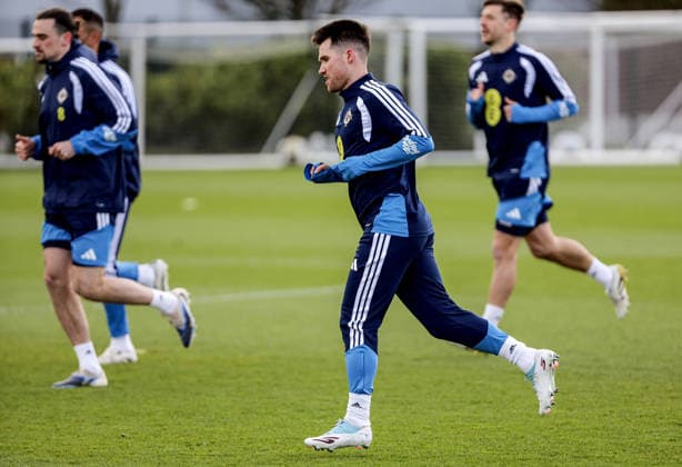 Northern Ireland Squad Training, Axa Training Centre, Liverpool, England 25 3 2026 Paul Smyth Paul Smyth 25 3 2026  Copyright: x INPHO Presseye WilliamxCherryx N Ireland training_020