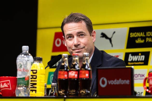 25.03.2026, Fussball, Pressekonferenz, Vorstellung des neuen Sportdirektors Ole Book (Borussia Dortmund). Geschäftsführer Lars Ricken (Borussia Dortmund). Dortmund Signal Iduna Park NRW Deutschland xRHR-FOTO DEx