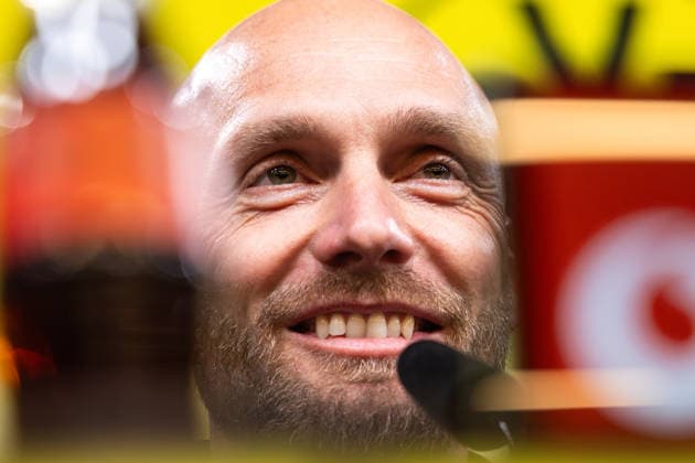 25.03.2026, Fussball, Pressekonferenz, Vorstellung des neuen Sportdirektors Ole Book (Borussia Dortmund). Sportdirektor Ole Book (Borussia Dortmund) lacht. Dortmund Signal Iduna Park NRW Deutschland xRHR-FOTO DEx