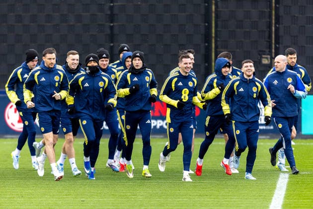 Scotland Training Andy Robertson of Scotland national team, Nationalteam leads out the squad during the Scotland training session ahead of their International Challenge Match, Scotland vs Japan, Lesser Hampden, Hampden Park, Glasgow, Scotland, 25 03 2026. Hampden Park Lesser Hampden Glasgow Scotland Editorial use only , Copyright: xColinxPoultneyx PSI-23967-0005