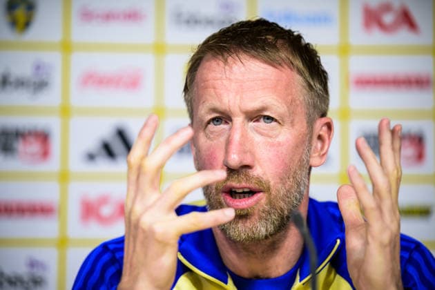 260325 Head coach Graham Potter of the Swedish national football team during a press conference, PK, Pressekonferenz on March 25, 2026 in Valencia. Photo: Joel Marklund BILDBYRAN kod JM JM0807 bbeng fotboll football soccer fotball vm-kval FIFA World Cup, WM, Weltmeisterschaft, Fussball qualifier presskonferens press conference sverige sweden sverige a Copyright: JOELxMARKLUND BB260325JM053