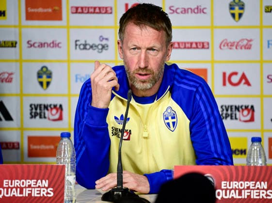 VALENCIA, SPAIN 20260325 Sweden s national team, Nationalteam captain Graham Potter during today s press conference, PK, Pressekonferenz at Estadi Ciutat de Valencia ahead of Thursday s World Cup qualifying playoff against Ukraine. VALENCIA SPAIN x10030x