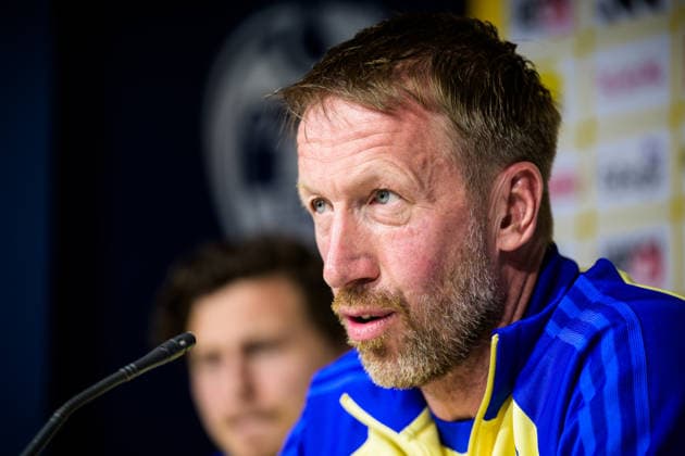 260325 Head coach Graham Potter of the Swedish national football team during a press conference, PK, Pressekonferenz on March 25, 2026 in Valencia. Photo: Joel Marklund BILDBYRAN kod JM JM0807 bbeng fotboll football soccer fotball vm-kval FIFA World Cup, WM, Weltmeisterschaft, Fussball qualifier presskonferens press conference sverige sweden sverige a Copyright: JOELxMARKLUND BB260325JM063