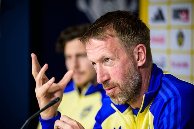 260325 Head coach Graham Potter of the Swedish national football team during a press conference, PK, Pressekonferenz on March 25, 2026 in Valencia. Photo: Joel Marklund BILDBYRAN kod JM JM0807 bbeng fotboll football soccer fotball vm-kval FIFA World Cup, WM, Weltmeisterschaft, Fussball qualifier presskonferens press conference sverige sweden sverige a Copyright: JOELxMARKLUND BB260325JM067