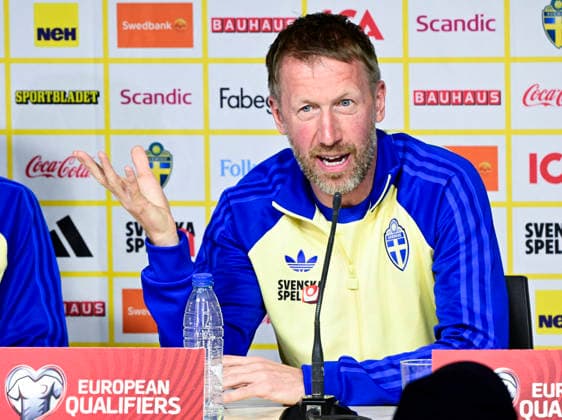 VALENCIA, SPAIN 20260325 Sweden s national team, Nationalteam captain Graham Potter during today s press conference, PK, Pressekonferenz at Estadi Ciutat de Valencia ahead of Thursday s World Cup qualifying playoff against Ukraine. VALENCIA SPAIN x10030x
