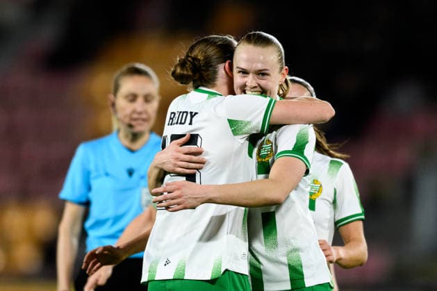260325 Elin Sorum of Hammarby celebrates scoring 0-1 during the UEFA Women s Europa Cup semi final between Sparta Prague and Hammarby on March 25, 2026 in Prague. Photo: Vlastimil Vacek BILDBYRAN kod XY XY0108 fotboll football soccer fotball europa cup sparta prague hammarby uefa womens europa cup dam bbeng jubel Copyright: VLASTIMILxVACEK BB260325ZW007
