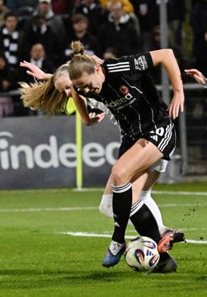 RECORD DATE NOT STATED 25.03.2026, xjhx, Fussball UEFA Women s Europa Cup, Eintracht Frankfurt - BK Häcken v.l. Stine Sandbech (BK Häcken), Marthine Oesterstad (Eintracht Frankfurt Frauen) (DFL DFB REGULATIONS PROHIBIT ANY USE OF PHOTOGRAPHS as IMAGE SEQUENCES and or QUASI-VIDEO) Frankfurt am Main