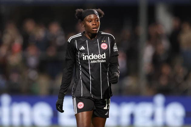 FRANKFURT AM MAIN, DEUTSCHLAND 25.03.2026 Halbfinal-Hinspiel im UEFA Women™s Europa Cup zwischen Eintracht Frankfurt Frauen und BK Haecken FF im Stadion am Brentanobad in Frankfurt am Main v.l., Nicole Anyomi (Eintracht Frankfurt) enttaeuscht, enttaeuscht schauend, dissapointed, traurig, frustiert, frust, gefrustet Copyright: JoaquimxFerreira