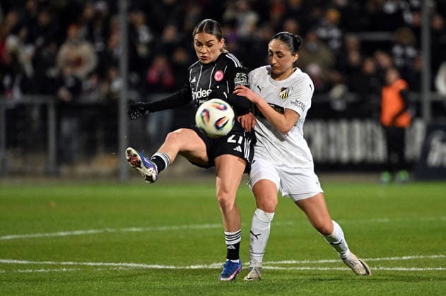 RECORD DATE NOT STATED 25.03.2026, xjhx, Fussball UEFA Women s Europa Cup, Eintracht Frankfurt - BK Häcken v.l. Ereleta Memeti (Eintracht Frankfurt Frauen), Nesrin Akgün (BK Häcken) (DFL DFB REGULATIONS PROHIBIT ANY USE OF PHOTOGRAPHS as IMAGE SEQUENCES and or QUASI-VIDEO) Frankfurt am Main