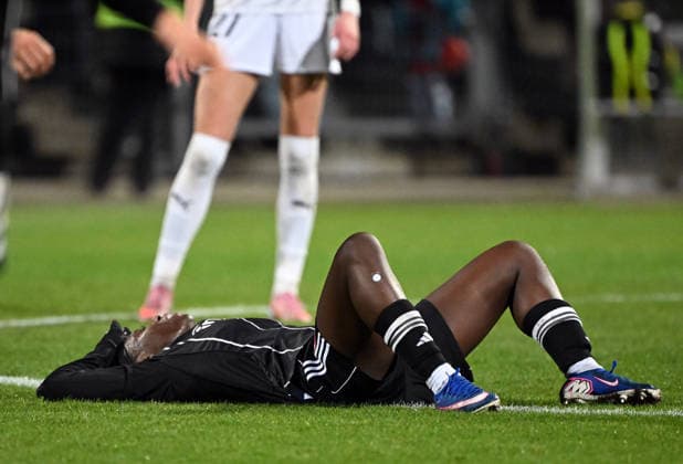 RECORD DATE NOT STATED 25.03.2026, xjhx, Fussball UEFA Women s Europa Cup, Eintracht Frankfurt - BK Häcken v.l. Etonam Nicole Anyomi (Eintracht Frankfurt Frauen) enttaeuscht, enttaeuscht schauend, dissapointed (DFL DFB REGULATIONS PROHIBIT ANY USE OF PHOTOGRAPHS as IMAGE SEQUENCES and or QUASI-VIDEO) Frankfurt am Main