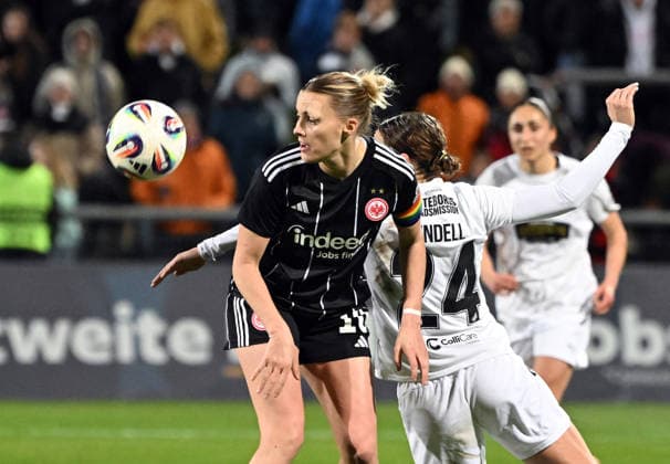 RECORD DATE NOT STATED 25.03.2026, xjhx, Fussball UEFA Women s Europa Cup, Eintracht Frankfurt - BK Häcken v.l. Laura Freigang (Eintracht Frankfurt Frauen), Tabby Tindell (BK Häcken) (DFL DFB REGULATIONS PROHIBIT ANY USE OF PHOTOGRAPHS as IMAGE SEQUENCES and or QUASI-VIDEO) Frankfurt am Main