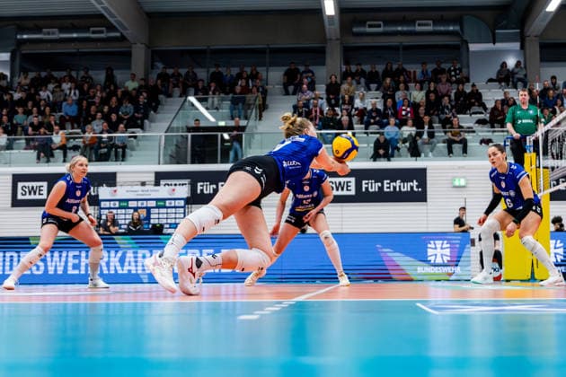 25.03.2026, GER, Volleyball, Frauen, 1.BL, PlayOffs Viertelfinale, Saison 25 26, Schwarz-Weiss Erfurt - Allianz MTV Stuttgart Pauline Martin (Allianz MTV Stuttgart) 99089 Erfurt Sporthalle Sportanlage Rieths Thüringen Deutschland