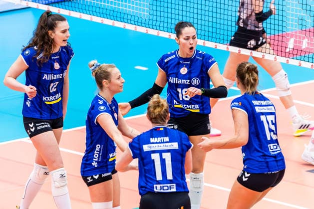 25.03.2026, GER, Volleyball, Frauen, 1.BL, PlayOffs Viertelfinale, Saison 25 26, Schwarz-Weiss Erfurt - Allianz MTV Stuttgart Mikala Mogensen (Allianz MTV Stuttgart) 99089 Erfurt Sporthalle Sportanlage Rieths Thüringen Deutschland