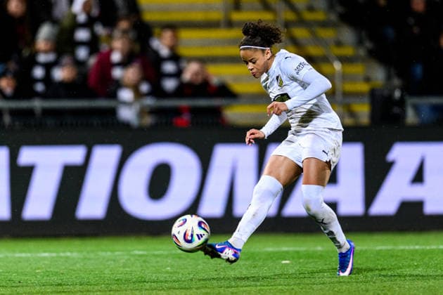 260325 Felicia Schröder of Häcken scores 0-3 during the UEFA Women s Europa Cup semifinal between Eintracht Frankfurt and Häcken on March 25, 2026 in Frankfurt. Photo: Mathias Bergeld BILDBYRAN kod MB MB1357 fotboll football soccer fotball europa cup eintracht frankfurt häcken uefa womens europa cup dam bbeng semifinal Copyright: MATHIASxBERGELD BB260325MB050