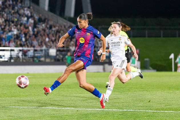 Real Madrid CF v FC Barcelona, Barca - UEFA Women s Champions League 2025 26 UEFA Womens Champions League 2025 26 First match between Real Madrid C.F. and FC Barcelona at Estadio Alfredo Di Stefano on March 25, 2026 in Madrid, Spain. Valdebebas Estadio Alfredo Di Stefano Madrid Madrid Madrid Spain Copyright: xALEJANDROxMATIASx