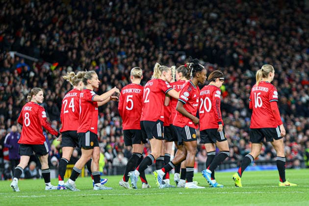 MANCHESTER, ENGLAND - March 25: Maya Le Tissier of Manchester United, ManU celebrates after equalising through a penalty during the UEFA Womens Champions League match between Manchester United and Bayern Munich at Old Trafford in Manchester, England Copyright: xNataliexMincher SPPx Sportspressphoto_SPR118000