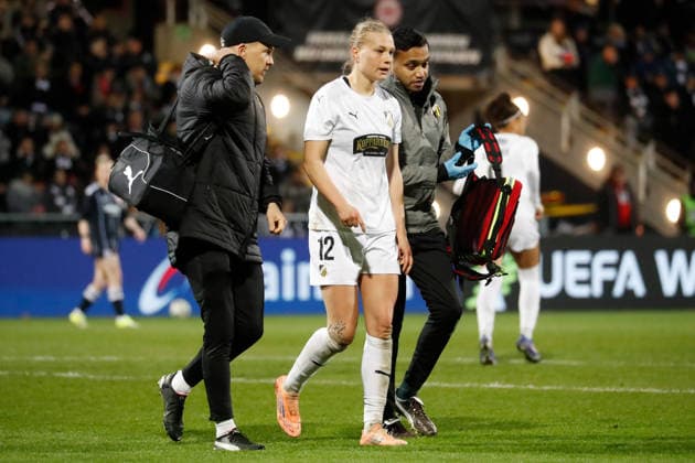 Frankfurt, Deutschland 25. März 2026: UEFA Womens Europa Cup - 2025 2026 - Halbfinale - Eintracht Frankfurt gegen BK Häcken Im Bild: Stine Sandbech (BK) Stadion am Bretanobad Hessen Copyright: xFotostandx xvanxderxVeldenx