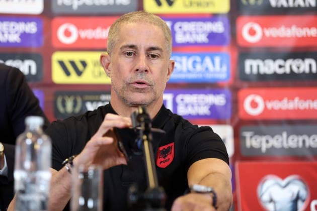 WARSZAWA 25.03.2026 KONFERENCJA PRASOWA REPREZENTACJI ALBANII --- ALBANIA FOOTBALL national team, Nationalteam press conference, PK, Pressekonferenz IN WARSAW SYLVINHO FOT. PIOTR KUCZA FOTOPYK NEWSPIX.PL --- newspix.pl POLAND OUT! 