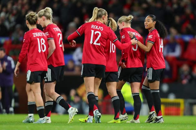 Manchester United, ManU Women v Bayern Munich Women Hanna Lundkvist of Manchester United scores a GOAL 2-2 and celebrates with Jayde Riviere of Manchester United during Manchester United Women v Bayern Munich Women UEFA Champions League Quarter-Final 1st Leg match at Old Trafford, Manchester, England on 25 March 2026 Credit: Luke Williams Every Second Media Editorial use only. All images are copyright Every Second Media Limited. No images may be reproduced without prior permission. Copyright: xIMAGO EveryxSecondxMediax ESM-1877-0051 LukexWilliamsx xEveryxSecondxMediax
