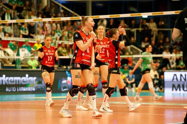 Volleyball I Frauen I Saison 2025-2026 I Bundesliga I Playoff-Viertelfinale 2 I USC Münster - Dresdner SC I 25.03.2026 Jette Kuipers (8, Dresdner SC) Jubelt nach einem Punkt. Münster Sporthalle Berg Fidel Nordrhein-Westfalen Deutschland Copyright: xLobeca CedricxSiefkerx