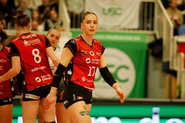 Volleyball I Frauen I Saison 2025-2026 I Bundesliga I Playoff-Viertelfinale 2 I USC Münster - Dresdner SC I 25.03.2026 Lorena Lorber Fijok (17, Dresdner SC) Münster Sporthalle Berg Fidel Nordrhein-Westfalen Deutschland Copyright: xLobeca CedricxSiefkerx