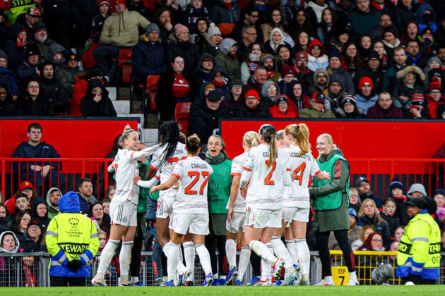 MANCHESTER, ENGLAND - March 25: Momoko Tanikawa of Bayern Munich celebrates scoring the third goal for Bayern during the UEFA Womens Champions League match between Manchester United, ManU and Bayern Munich at Old Trafford in Manchester, England Copyright: xNataliexMincher SPPx Sportspressphoto_SPR118193