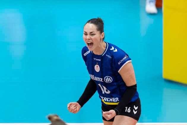 1. Volleyball Bundesliga Frauen Playoffs Viertelfinale: Schwarz-Weiss Erfurt vs. Allianz MTV Stuttgart; Erfurt; 25.03.2026 Mikala Mogensen ( 16; Allianz MTV Stuttgart) 1. Volleyball Bundesliga Frauen Playoffs Viertelfinale: Schwarz-Weiss Erfurt vs. Allianz MTV Stuttgart; Riethsporthalle Erfurt; 25.03.2026 Copyright: xBEAUTIFULxSPORTS Duehringx